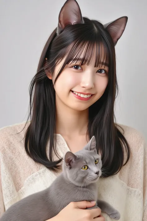 (( Masterpiece,  highest quality,  best image quality,  high resolution,  by Nomi,  RAW Photo , 8k,   is bound by a high-definition CG composite 8K wallpaper))Cat ears, sexy、 Japanese Women、 full body shot,A woman with cat ears is holding a cat,A woman kis...