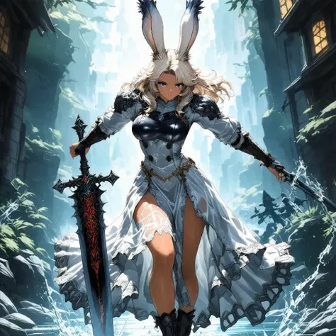 Final Fantasy Style,Takahashi Kazunari's top-masterpiece,depiction of a face expressed in ultra high-detail,high-Detailed Eyes,high-Detailed faces,Hair drawn down to the smallest high-details,unparalleled beautiful sexy Viera girl,32K,enchantment,ultra hig...