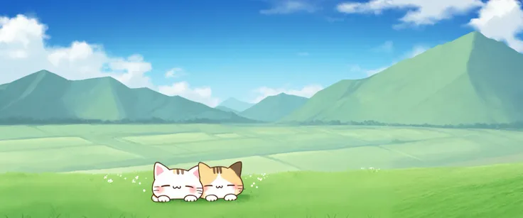 Mochimochi cat、 cute cat , landscape