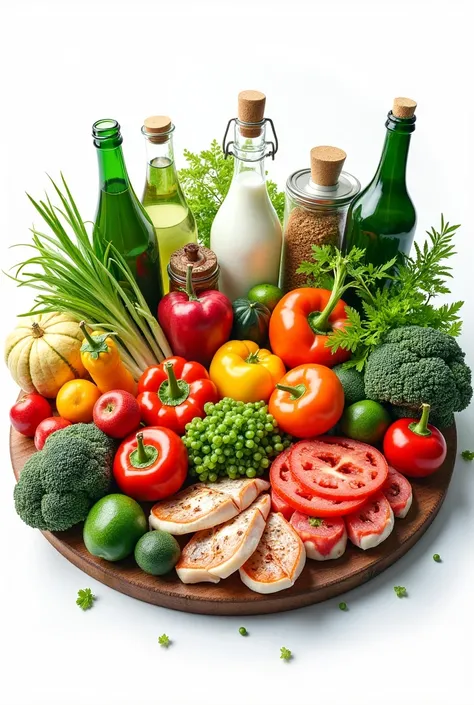 Design a poster that has fresh vegetables & fruits then fresh fish, fresh milk, fresh food & juice, home made products (white background)(poster size 851×315 size)