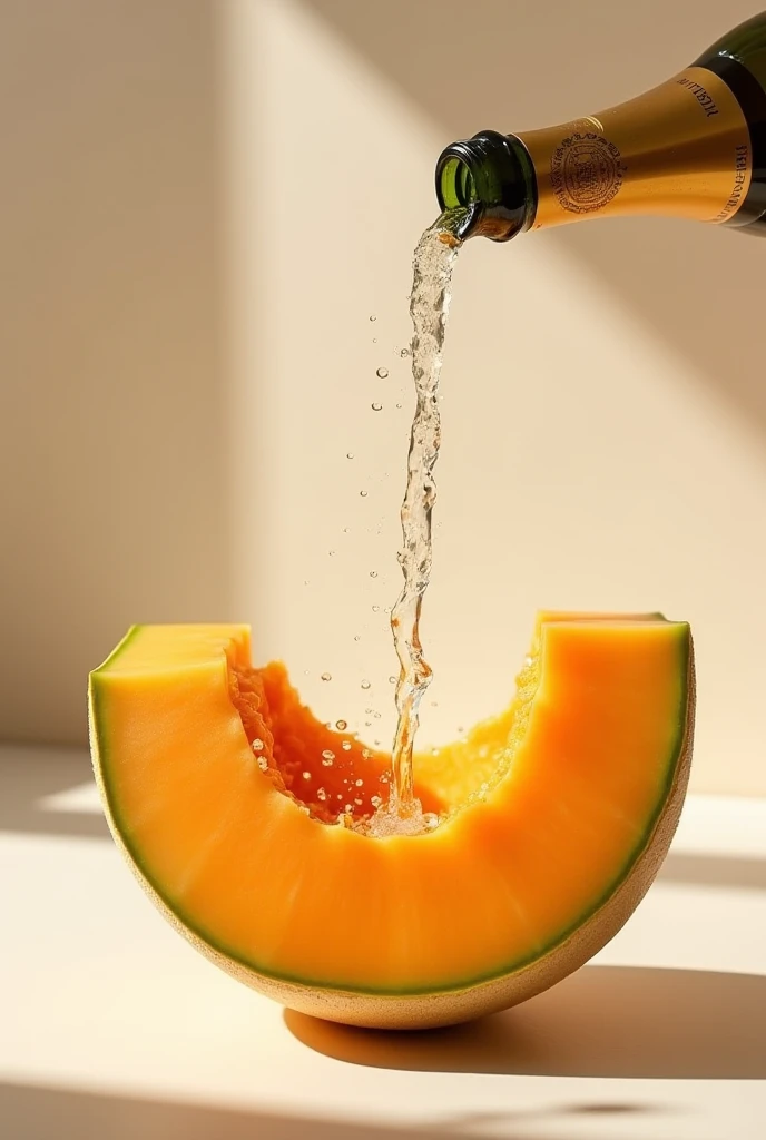 Cut the cantaloupe in half、Sparkling photographic look like hollowing out the inside and pouring champagne into it