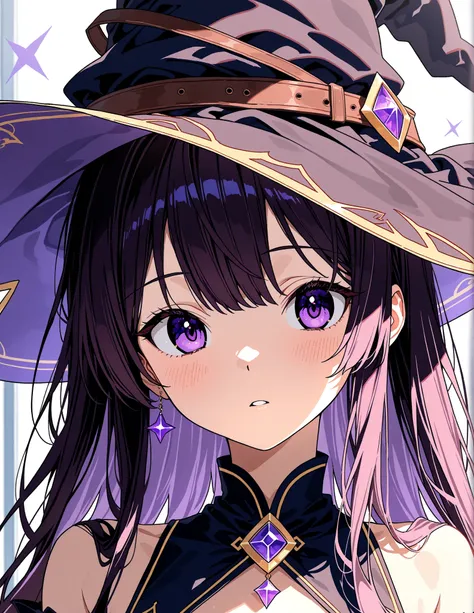 ( masterpiece,  highest quality:1.2),  1 Girl Portrait ,  purple eyes ， alone，witch hat