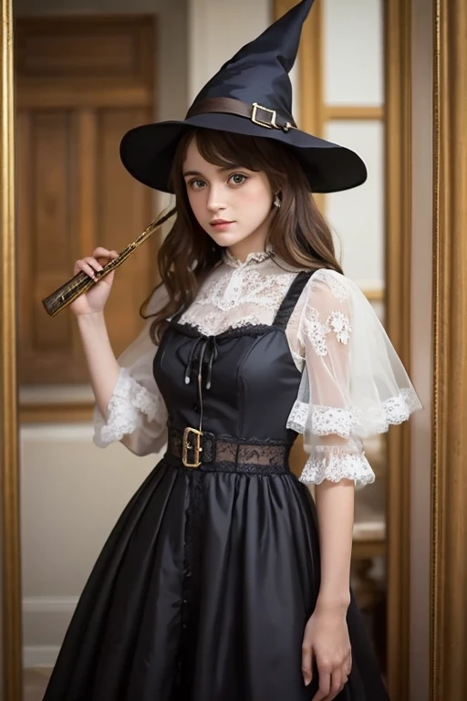  with a girl in a white lace dress and Leonardo da Vinci's memo in the background、Image of À la Fed, A beautiful young and spiritual figure , Magical Girl Portrait, Portrait of a young witch girl,  girl in steampunk clothes , Musician girl in lace clothes,...