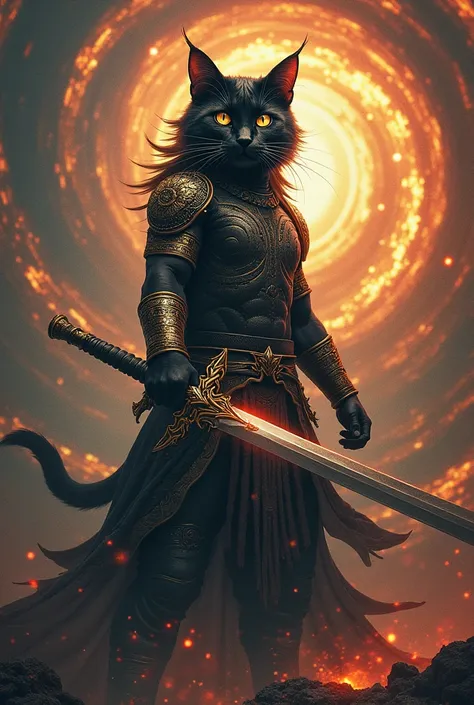 cat holding sword and have tattoo