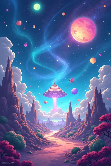 MAKE ME AN IMAGE THAT SAYS DISCOVER THE INCREDIBLE WITH A FUTURISTIC BACKGROUND UNIVERSE SPACE CARTOON UNIVERSE PLANET 