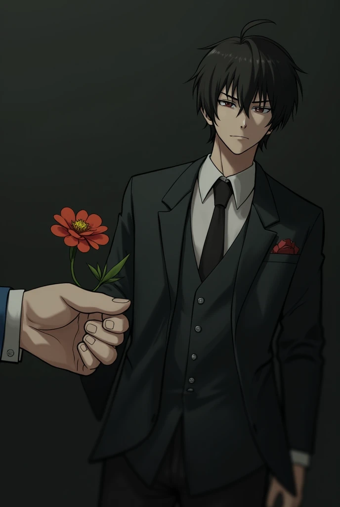 draw Dazai from the anime Stray Dogs: literary geniuses , who gives a flower, holding him in a fist