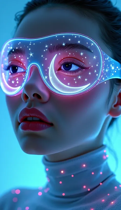  The model is wearing glass sunglasses， with stars and moon on the lenses