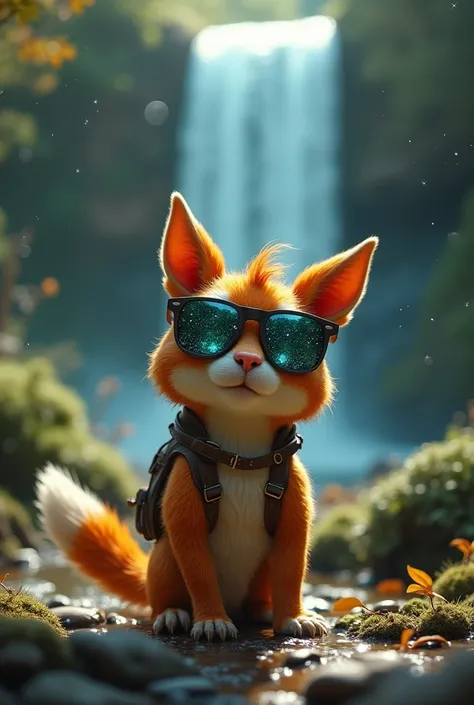 The model Benny and his friends decide to explore a new part of the forest. They discover a beautiful waterfall and go on an amazing adventure.is wearing glass sunglasses with stars and the moon on the glass