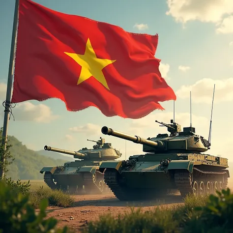 Drawing tanks, Vietnam flag