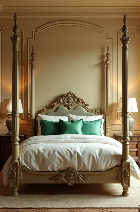 walls were painted in a warm tone
cream .  There was a huge four-poster bed in
The center of the room that was covered
with white, starchy sheets that
they looked expensive and emerald green pillows
Perfectly fluffy.