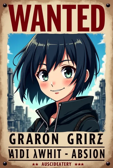 generate a photo of a animated girl with the element carbon for a wanted poster like a one piece character