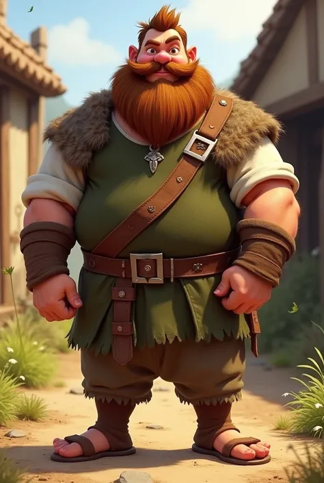 create a model sheet of a young and strong medieval peasant character, big beard in pixar style