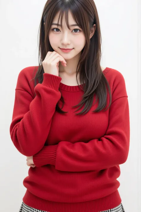     Japanese      cute idol,   Japanese     cute girl,   cute,  1 girl is the best  ,   alone,   university student、 red sweater、 skirt  ,       black hair,    long hair,    watch viewers  ,    Masterpiece,    highest quality,    More details,    very deta...