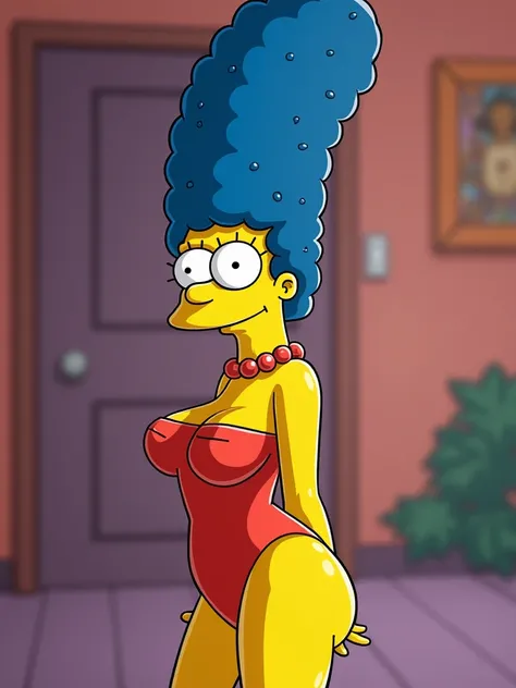 Marge Simpson, thin figure, comic style, large bust, 
 1 girl, Alone,  big boobs,  sparkle effect ,  sparkle effect ,  Multiple views ,  feet within the frame,  sparkle effect ,  background blur,  background blur,  background blur, 