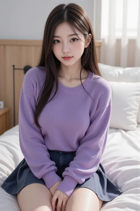     Japanese      cute idol,   Japanese     cute girl,   cute,  1 girl is the best  ,   alone,   university student、Purple Sweater、 skirt  ,       black hair,    long hair,    watch viewers  ,    Masterpiece,    highest quality,    More details,    very de...