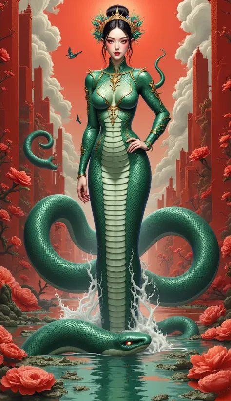   Goddess Ulotus  ，  The surface of the street  。 The background city is a paradotenical architectural nightmare ，  between the Fiancina sequence and I Ching Ga  ， refracts light into a totenic spectrum of neon—the totenic spectrum of neon—The emerald grad...