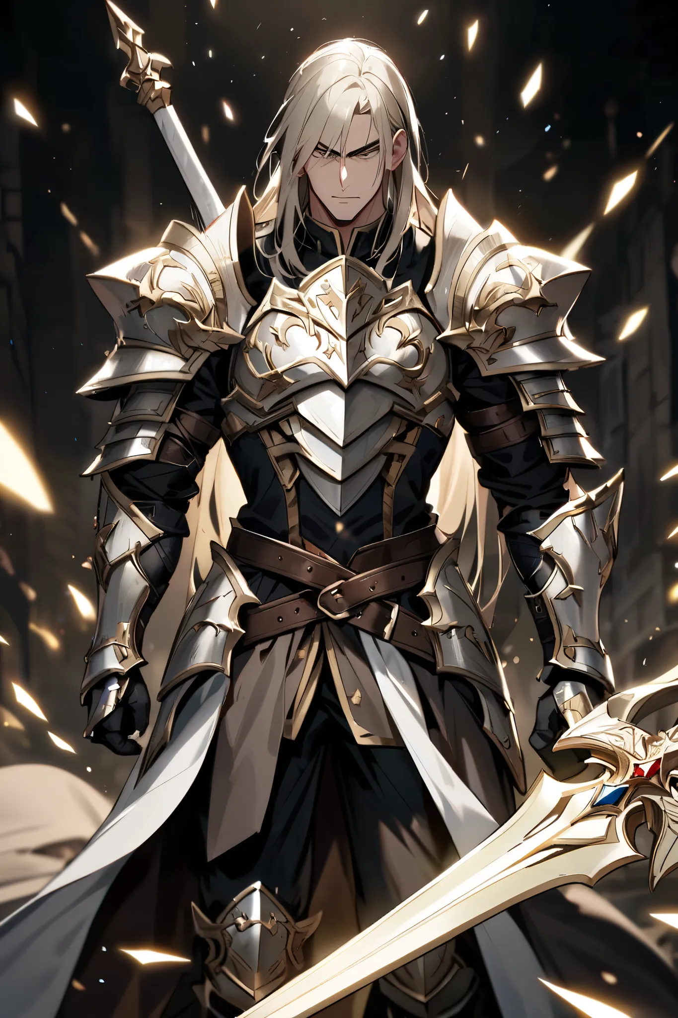 Paladin, Strong men, armor,  dark background, Shining Claymore