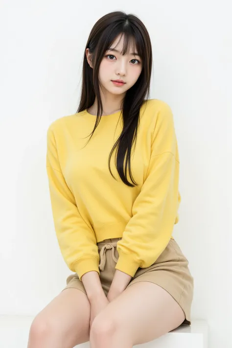     Japanese      cute idol,   Japanese     cute girl,   cute,  1 girl is the best  ,   alone,   university student、 yellow sweater、 skirt  ,       black hair,    long hair,    watch viewers  ,    Masterpiece,    highest quality,    More details,    very d...