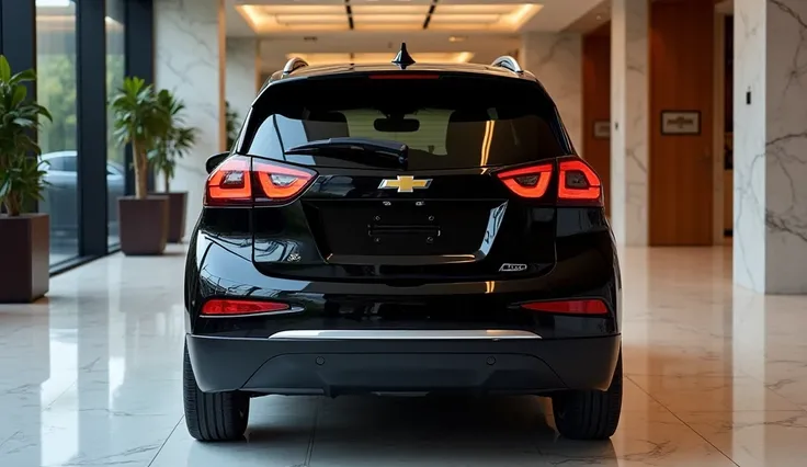 Here’s a prompt for the back view of the Chevrolet Bolt EV LT in a luxury showroom:

"A striking back view of a shiny black Chevrolet Bolt EV LT, elegantly displayed in a luxury showroom. The vehicle’s sleek tail lights and smooth, modern contours are high...