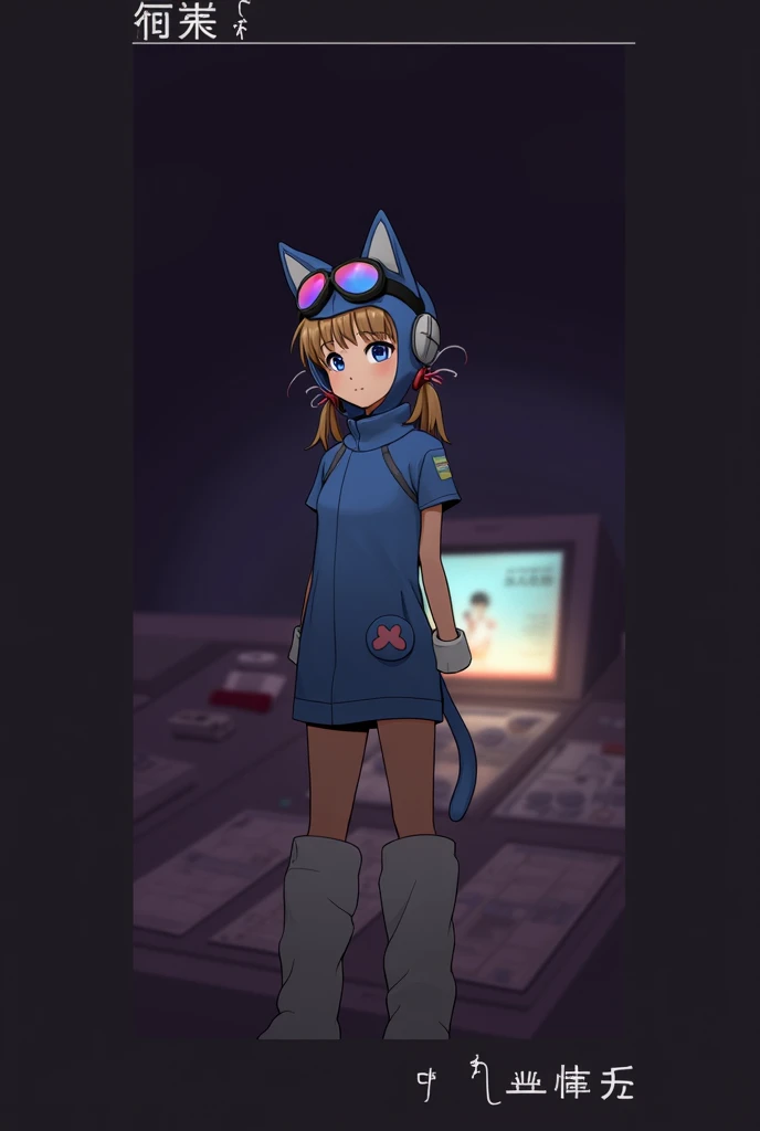 Create the face of a delicate girl in anime and with the eared helmet and the kitten pilot costume with this image 