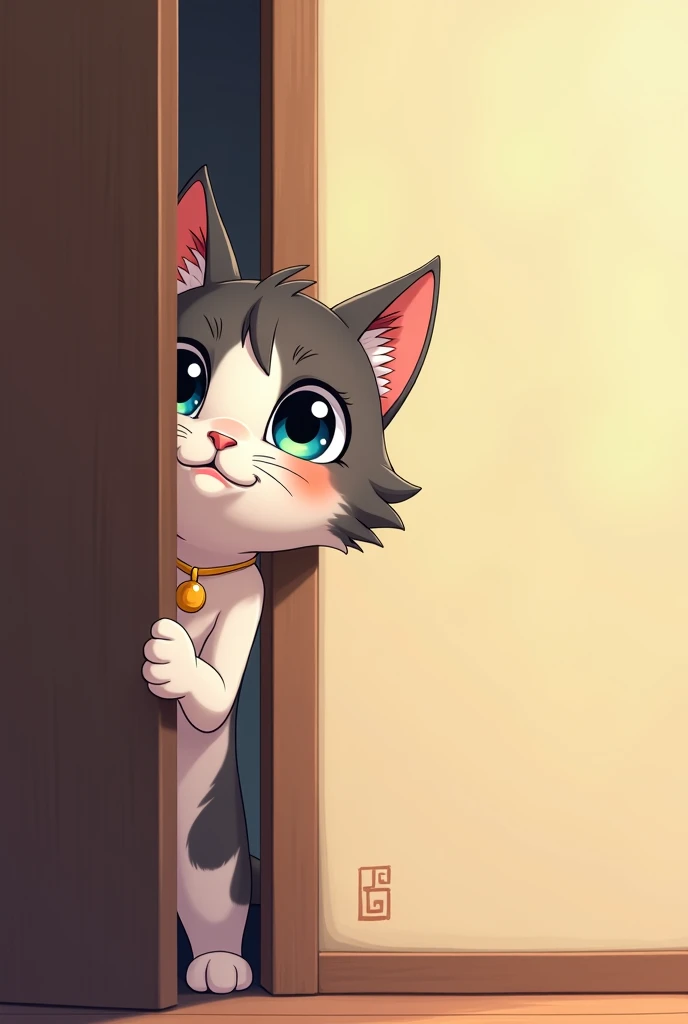 there is a cartoon cat peeking out from behind a wall, anime cat, anime visual of a cute cat, anime catgirl, 4 k manga wallpaper, cute anime catgirl, catgirl, kawaii cat, anime style 4 k, realistic anime cat, cute detailed digital art, cyril rolando and go...