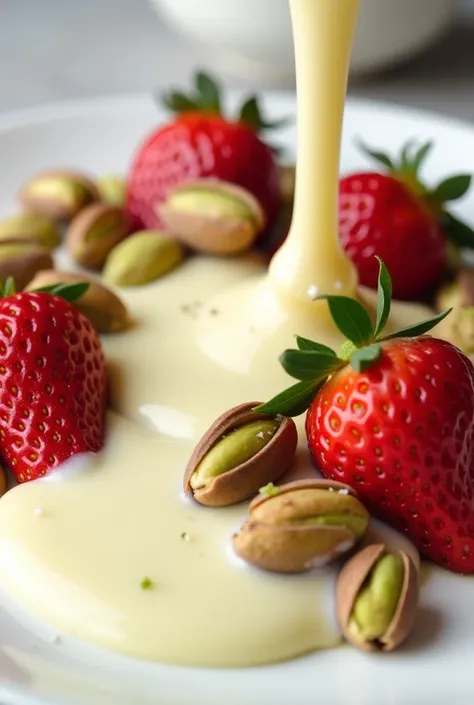 I want melted white chocolate poured over my strawberries and pistachios 