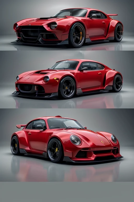 Concept design of a super sports car combining elements from the VW Beetle (Fusca) and Ferrari Dino. The car features the rounded, iconic roofline and compact charm of the VW Beetle, fused with the smooth, elegant curves and aerodynamic proportions of the ...