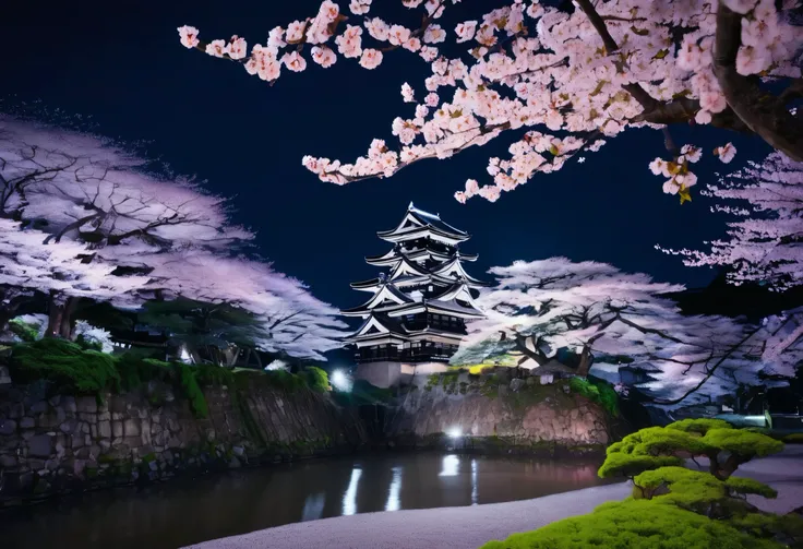 apanese Castle
Moonlit Night
Cherry Blossoms
Samurai Era
Traditional Japan
Historical Architecture
Tranquil Beauty
Sakura Illumination
Nighttime Elegance
Timeless Japan