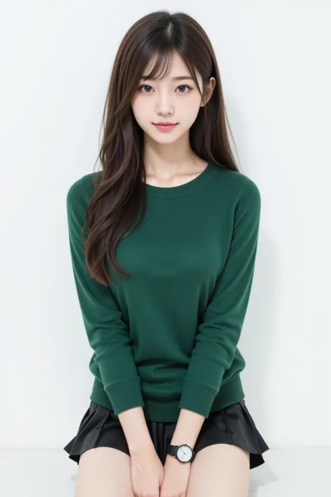     Japanese      cute idol,   Japanese     cute girl,   cute,  1 girl is the best  ,   alone,   university student、Green Sweater、 skirt  ,       black hair,    long hair,    watch viewers  ,    Masterpiece,    highest quality,    More details,    very det...