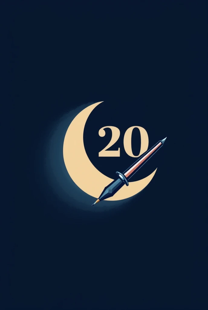 crescent moon logo and There is a number 20, navy blue and there is a pancil that resembles a sword