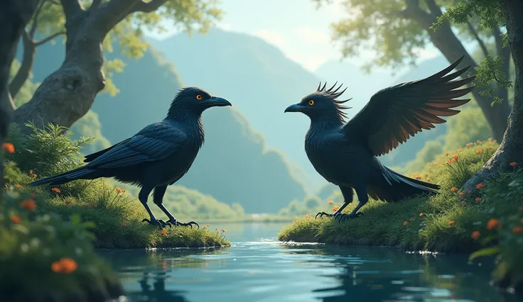 A scene depicting the same day repeating, with the crow and Garuda surprised.