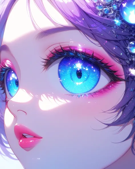 solo,  plump lips , anime style, Artistic,doll, simple background,  high resolution, female,Beautiful, glitter effect,  eyes symbol ,  bigger eyes, digital art,  colorful,Reflected Light, fluorescence, front, tsundere, beauty,Attracted