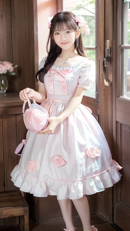 ( highest quality、 Masterpiece、8k、 best image quality、 hyperrealism、 Award-winning work )、1 Lolita girl、( alone:1.1)、( 1 photo:1.1)、( cute and girly light pink ruffle open chest lolita dress:1.2)、( Cute Girly Big Ribbons :1.1)、Girly lace decoration、cute fr...