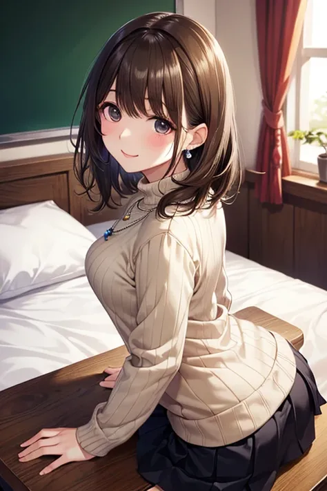 anegasaki nene, shiny chestnut hair, (brown pretty eyes, sparkling eyes, fine eyes), smiling face, super detailed eyes, highly detailed face, highly detailed eyes, (masterpiece:1.2, best quality), 1 girl, cowboy shot,, 


cowboy shot,


( table top,  highe...