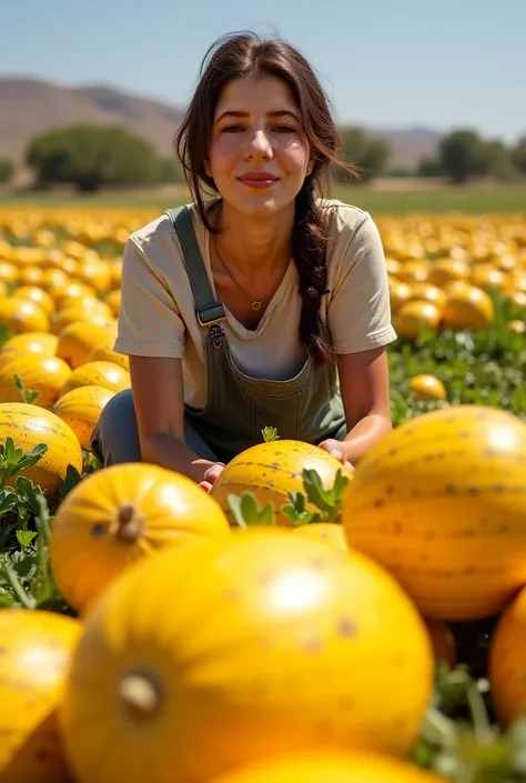 Une femme agriculture 27 ans dans un champ de pastèque jaune en Tunisie 