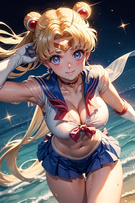 Sailor Moon, (   upper body closeup shot with white bikini off  ), (  bokeh effects ), Stripping , shy, white bra black lace shorts
,  wet clothes,  see-through,  cleavage,  wet, Anime, Provocative Poses,  smiles,  cute,  blanking,  in ultra high quality, ...