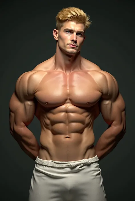 picture of an extremely handsome shirtless man who has a super muscular, ripped and has a super big body and super big chest. He has hard rock twelve pack abs. He has large arms, veins all over it and a big, hard chest. He has a young-looking and handsome ...