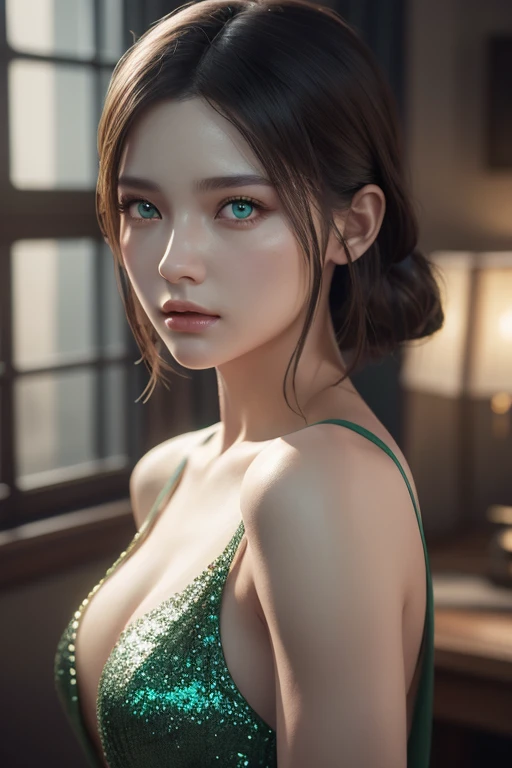  for work、 Immerse yourself in the elegance and refinement of her enchanting sparkling green eyes. Utilizing 3D technology and Octane rendering at 8K resolution、Her detailed face is rendered in a hyper-realistic way。.  exquisite, sharp details and smooth r...