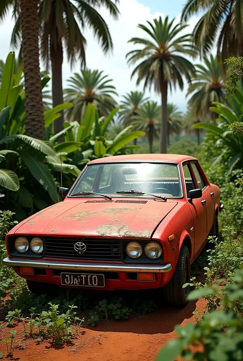 An old red Toyota Corolla in Africa 