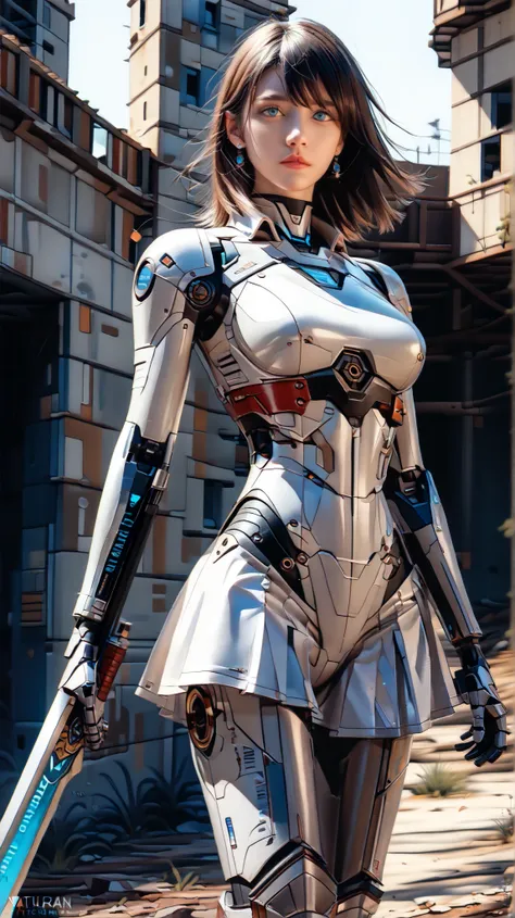 (((masterpiece))), (realism, realism texture, (science fiction, distant future), (top Quality, High Quality, top resolution, high resolution, (ultra detailed, high detailed))), (beautiful robot swordman girl, she is incredible machine:1.4), (beautiful face...