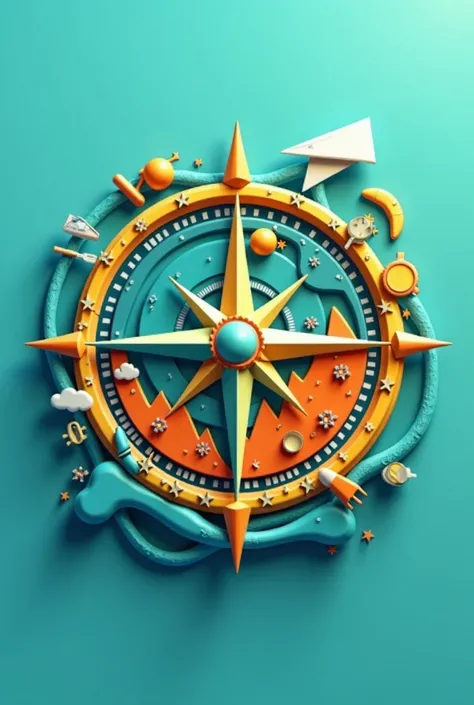 "Create a 3D logo for 'Mapless Travels,' a travel channel. The logo should feature a modern and sleek compass, with a winding path or footprints subtly embedded in the design, symbolizing the idea of travel without a map. Incorporate elements like a globe,...