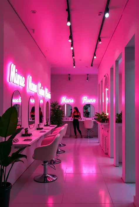 Un salon de beauté styler par des Neon led personnaliser par leur nom au mur