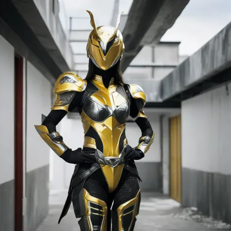 - Photorealistic with perfect details, Cinematic, Masterpiece, HD, Sexy CGI.

- Main Character, Beautiful "English" Woman,

- Wearing a costume ("Full Sexy Armor"), a costume that embodies the form of "Kamen Rider X", (Armor Chest and Thighs are open).
Fut...