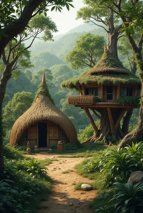 They build their own house leaves hut, bark house and a tree house