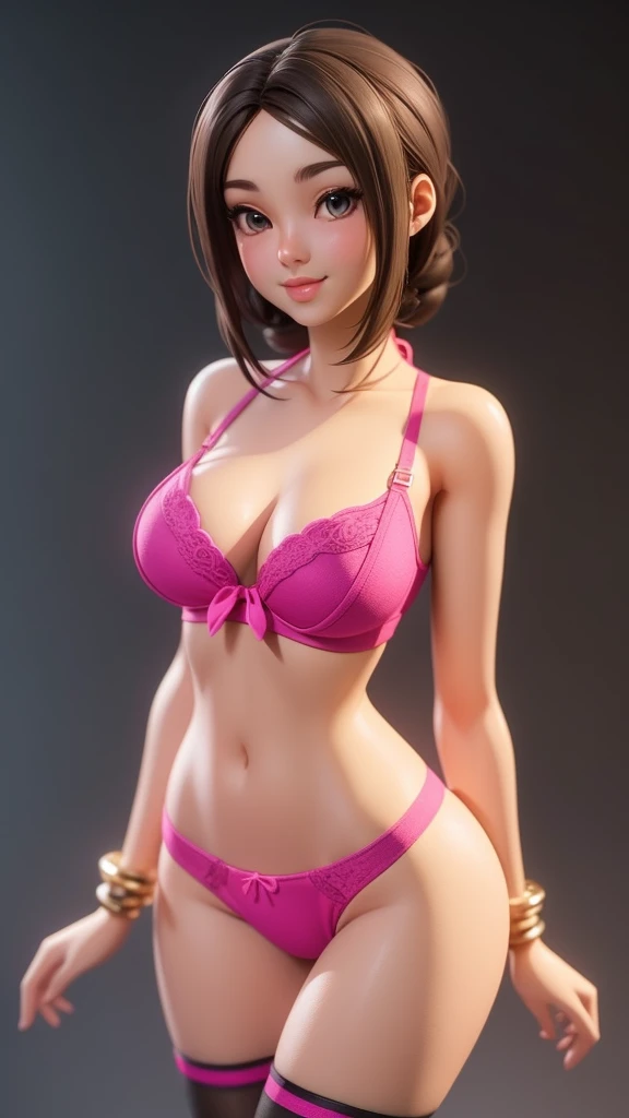 a woman in a pink bikini and stockings posing for a picture, photorealistic perfect body, realistic shaded perfect body, realistic bikini, seductive anime girl, 3 d anime realistic, realistic anime 3 d style, photorealistic anime girl render, 3d anime girl...