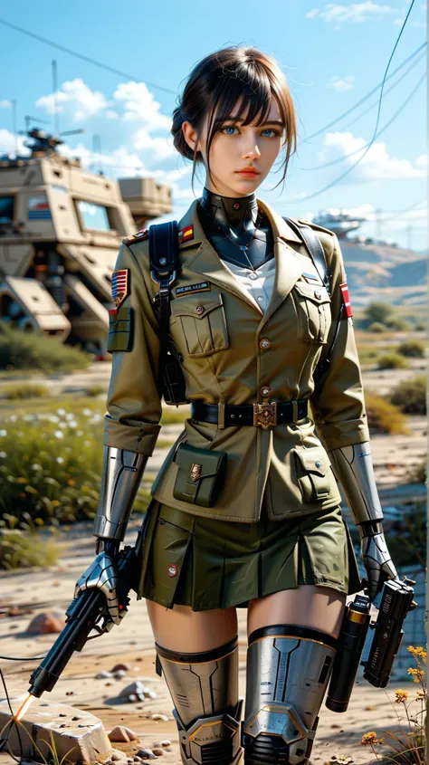 (((masterpiece))), (realism, realism texture, (science fiction, distant future), (top Quality, High Quality, top resolution, high resolution, (ultra detailed, high detailed))), (beautiful army soldier robot girl, she is incredible machine:1.4), (beautiful ...