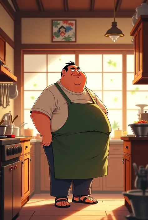 Anime, fat man in kitchen side ways