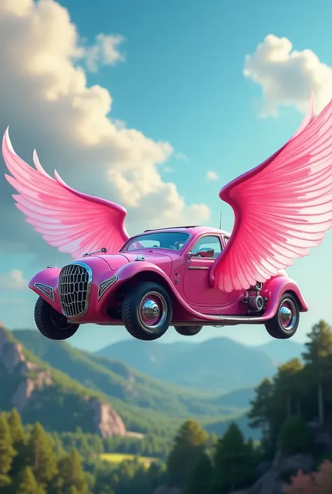 Pink car with wings