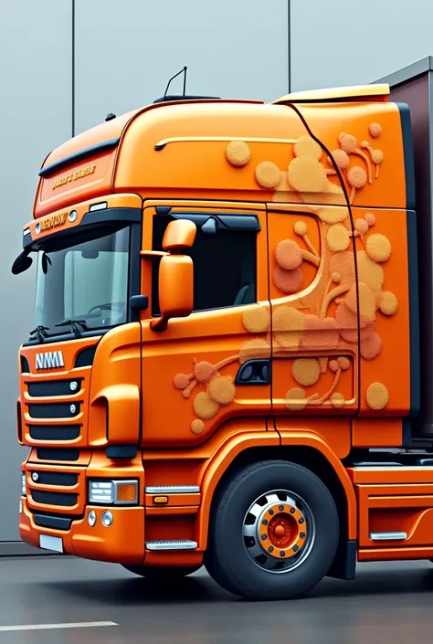 Orange flower semi truck decal whimsical