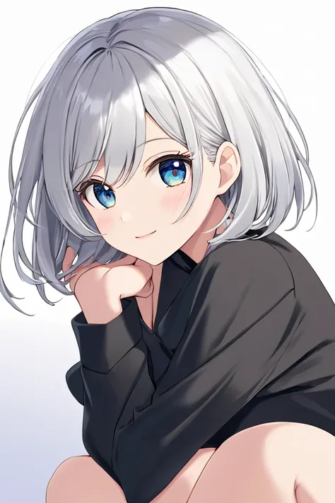  1 girl, solo,  long hair,  high resolution,  high resolution,  simple background, silver Hair/ short silver hair,アニメ,ショートカット, 幸せ/喜び, 